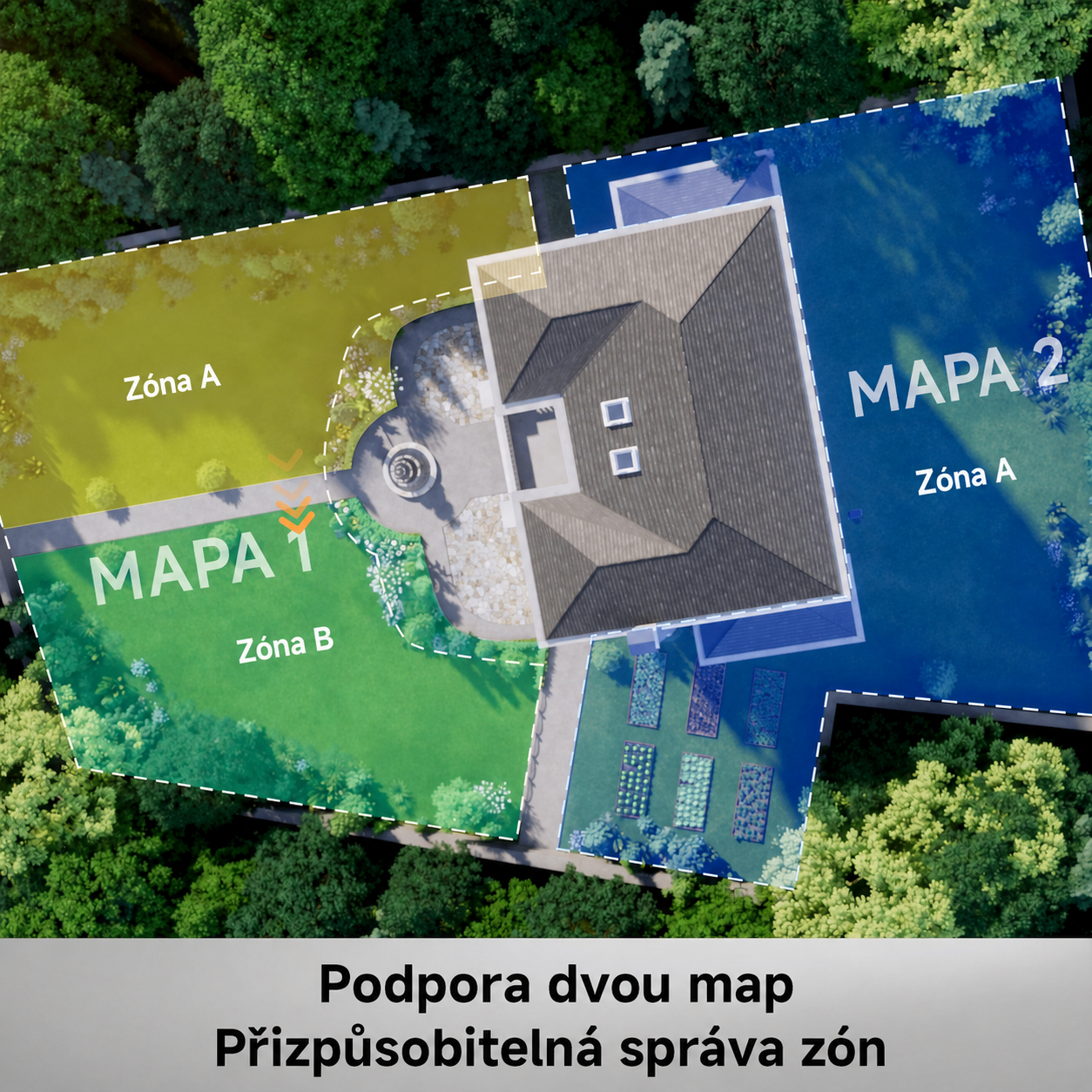 MOVA Robotická travní sekačka ViAX 500 bez omezovacího kabelu, doporuč. 600 m², mapování podporované umělou inteligencí, 360° liDAR a vize duálního AI, inteligentní vyhýbání se překážkám, U-dráha
