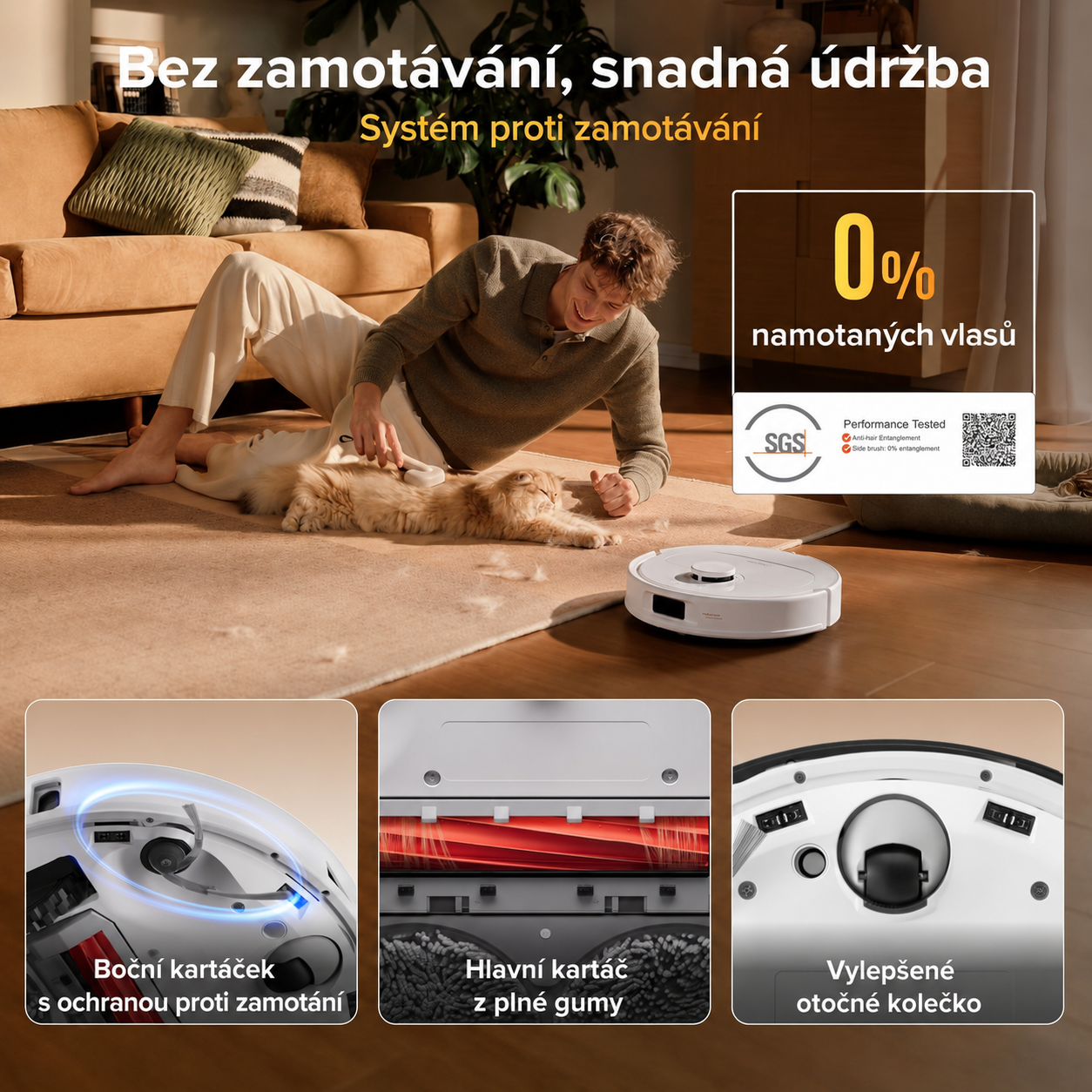 roborock Robotický vysavač Qrevo S Pro s funkcí vytírání, vylepšený QV 35A, 18 500 Pa, 75 °C, čištění horkou vodou, systém Anti-Tangle System, vyhýbání se překážkám Reactive Tech, dokovací stanice