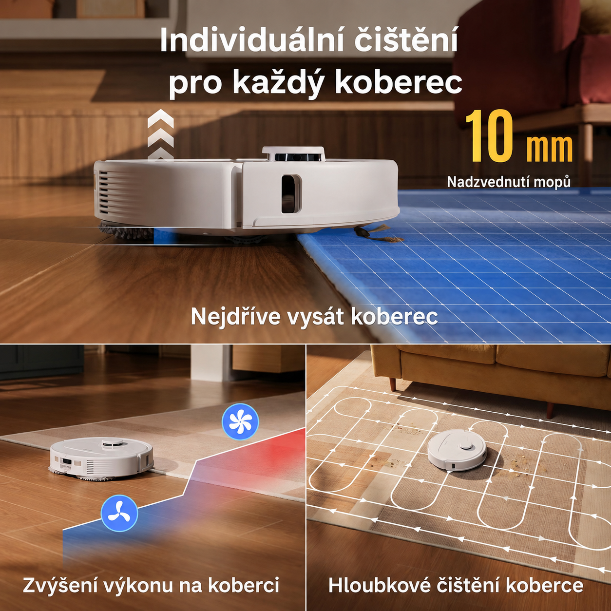 roborock Robotický vysavač Qrevo S Pro s funkcí vytírání, vylepšený QV 35A, 18 500 Pa, 75 °C, čištění horkou vodou, systém Anti-Tangle System, vyhýbání se překážkám Reactive Tech, dokovací stanice