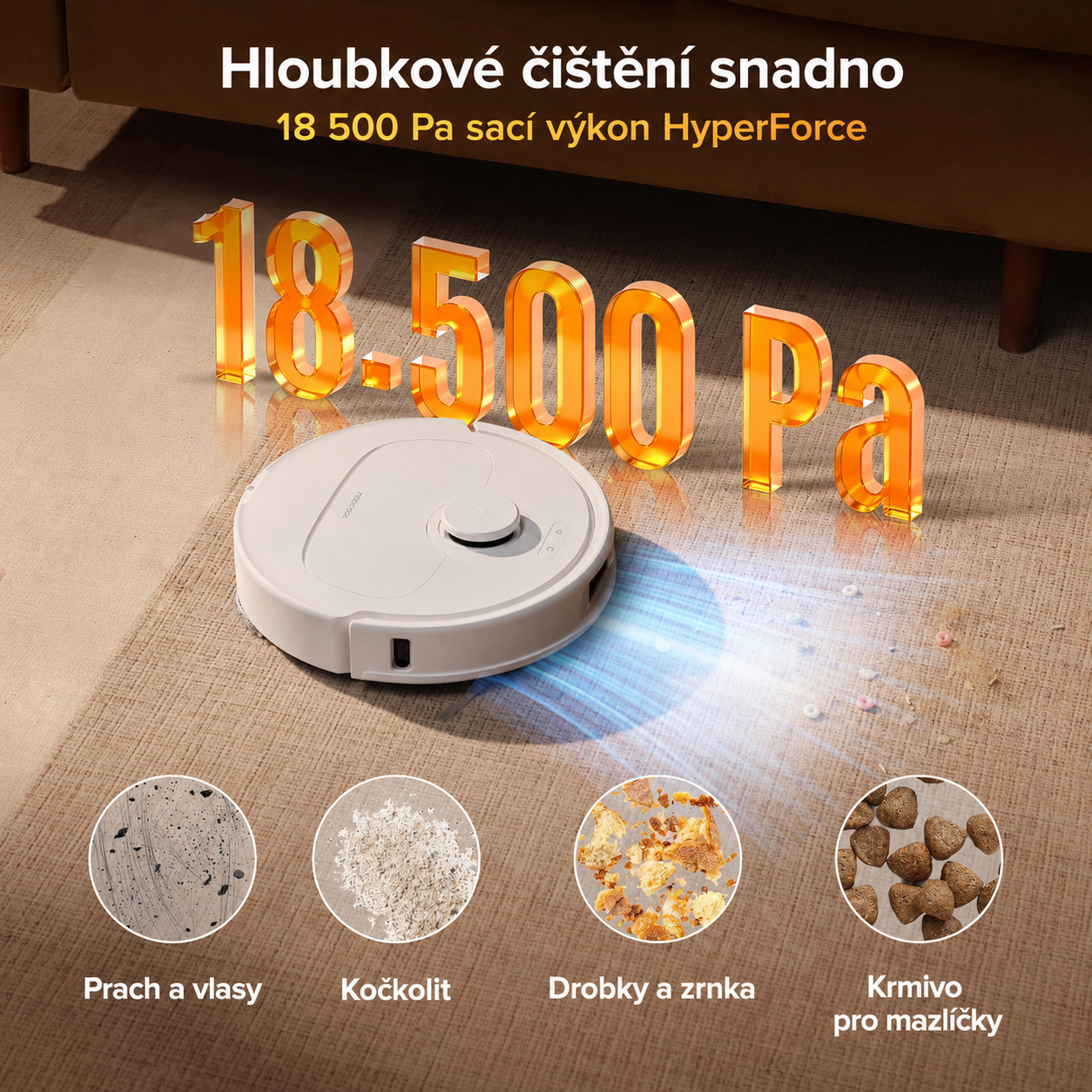 roborock Robotický vysavač Qrevo S Pro s funkcí vytírání, vylepšený QV 35A, 18 500 Pa, 75 °C, čištění horkou vodou, systém Anti-Tangle System, vyhýbání se překážkám Reactive Tech, dokovací stanice