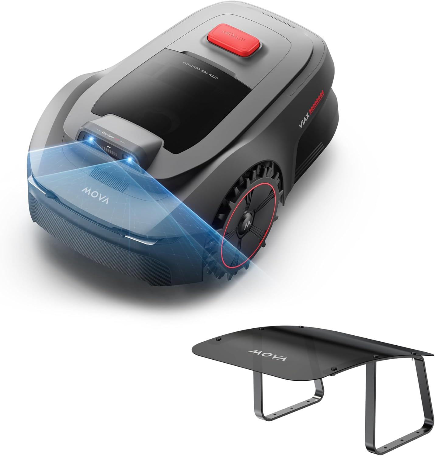 MOVA Robotická travní sekačka ViAX 500 bez omezovacího kabelu, doporuč. 600 m², mapování podporované umělou inteligencí, 360° liDAR a vize duálního AI, inteligentní vyhýbání se překážkám, U-dráha