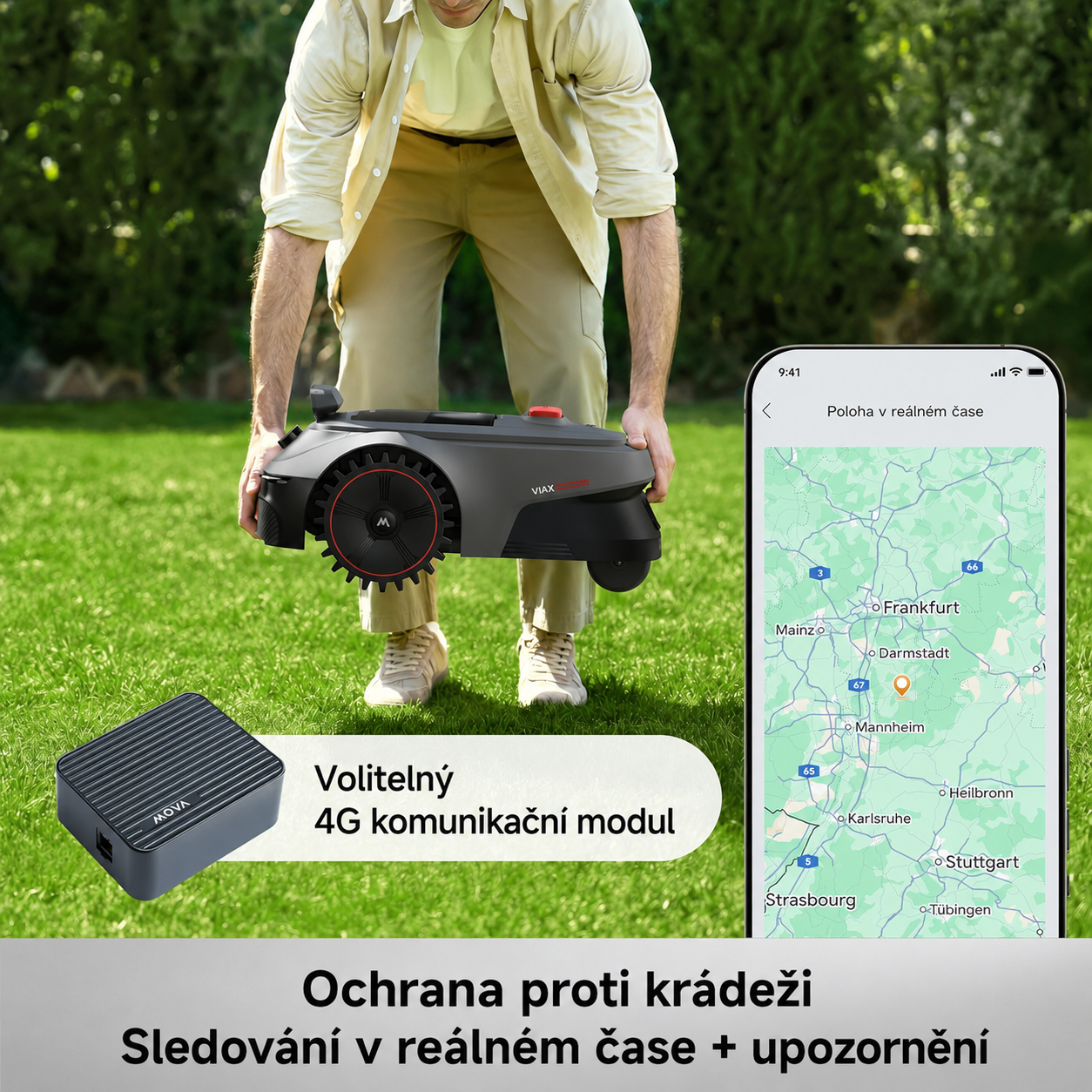 MOVA Robotická travní sekačka ViAX 500 bez omezovacího kabelu, doporuč. 600 m², mapování podporované umělou inteligencí, 360° liDAR a vize duálního AI, inteligentní vyhýbání se překážkám, U-dráha