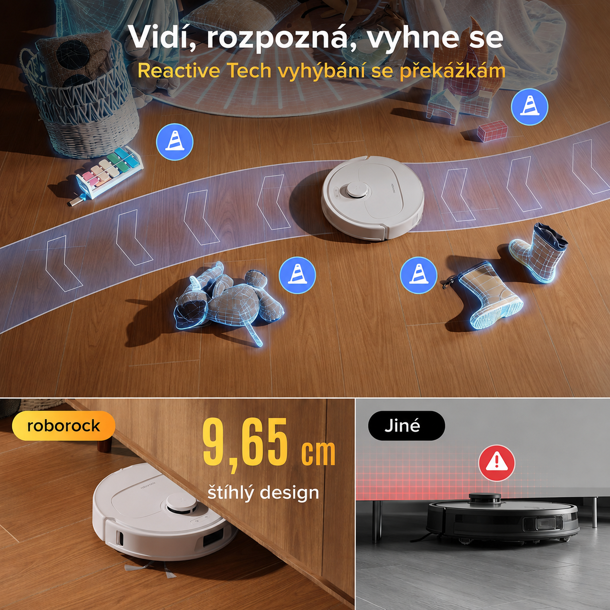 roborock Robotický vysavač Qrevo S Pro s funkcí vytírání, vylepšený QV 35A, 18 500 Pa, 75 °C, čištění horkou vodou, systém Anti-Tangle System, vyhýbání se překážkám Reactive Tech, dokovací stanice